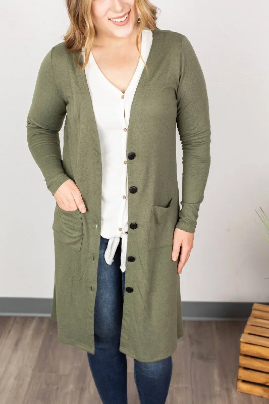 Plus-Size Pullover Chunky SweatersColbie Cardigan In Olive