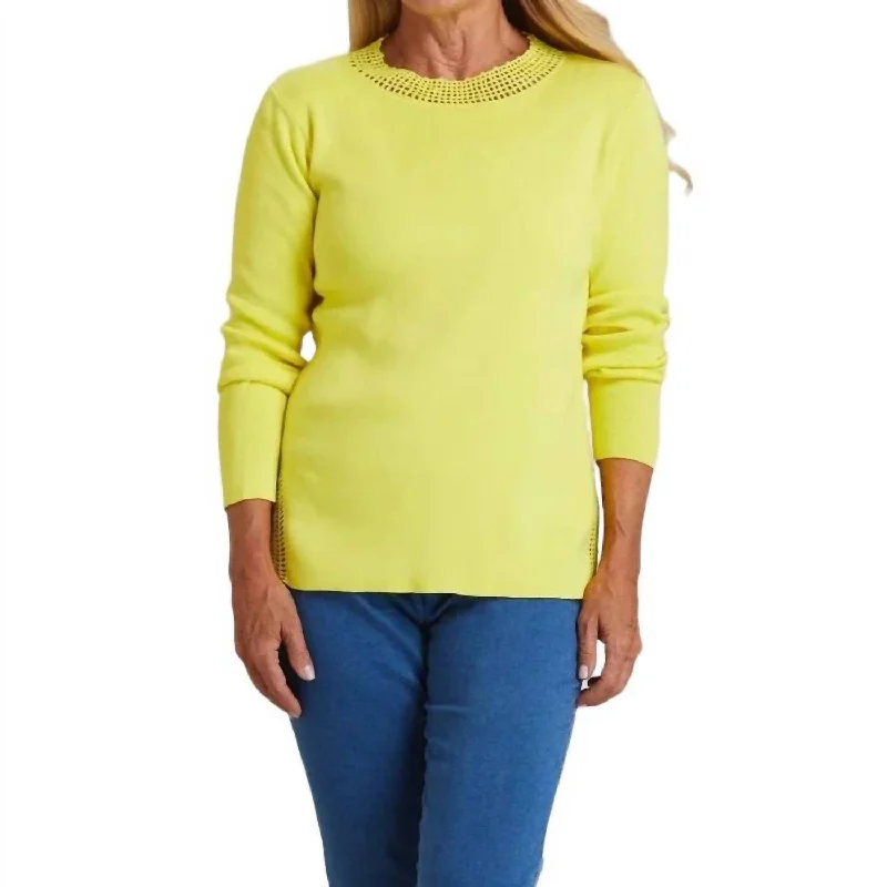 Plus-Size Quick-Dry Soft Knitted SweatersCrochet Crewneck Sweater In Lemon