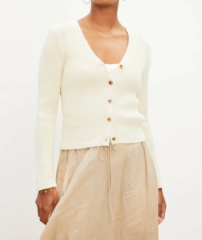 Cashmere SweatersHydie Textured Cotton Cardigan In Cream