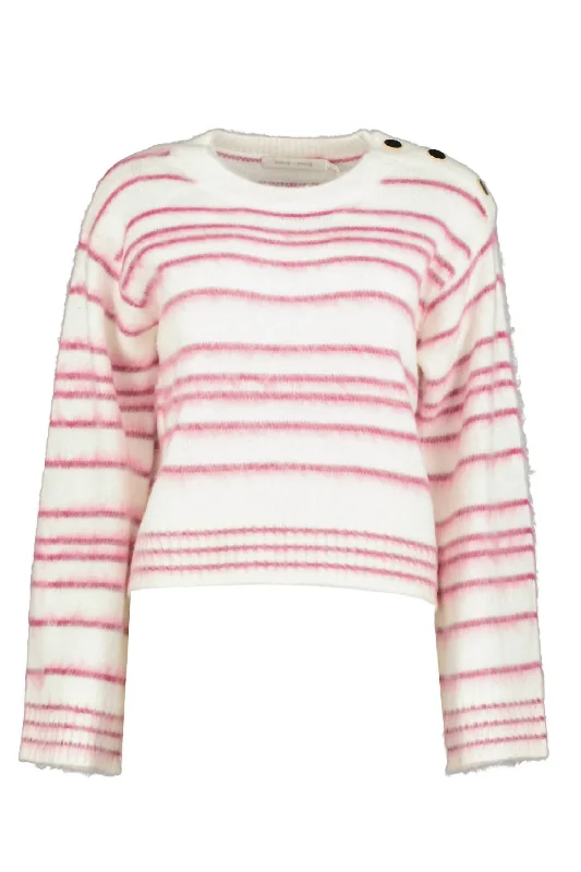 Colorful Casual SweatersNoelle Stripe Fuzzy Sweater In Pink/white