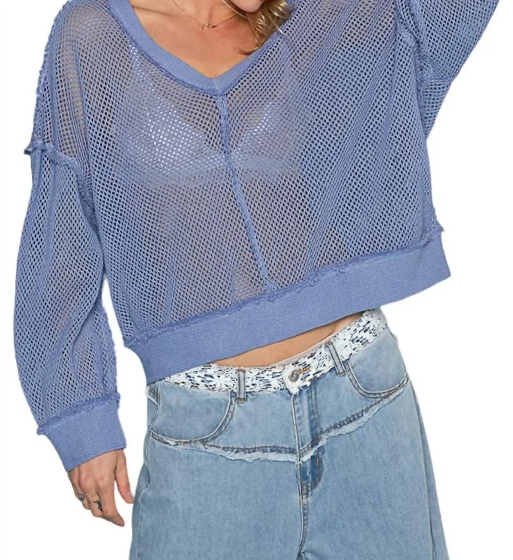 Discounted SweatersOpen Knit Top Sweater In Cornflower Blue