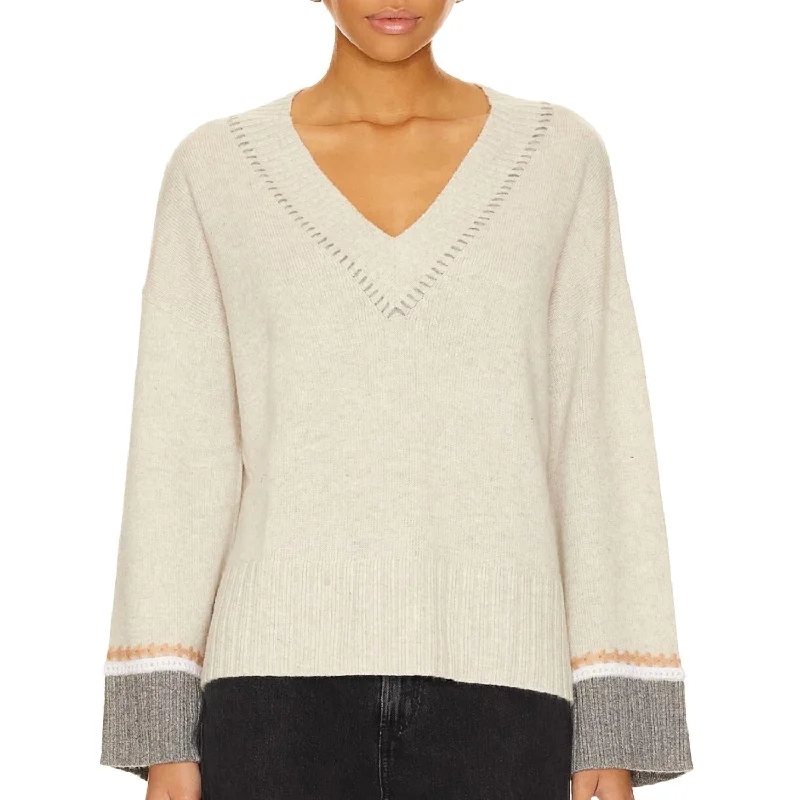 Cozy Custom Embellished SweatersOversized Vee Neck Crochet Sweater In Mojave/neutral Combo