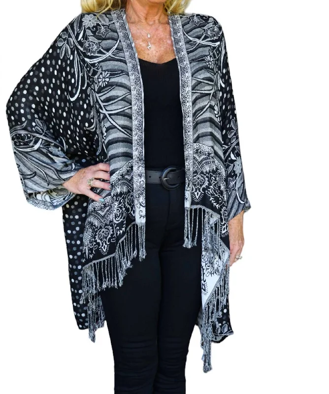 Crewneck SweatersReversible Kimono Cardigan In Black And White