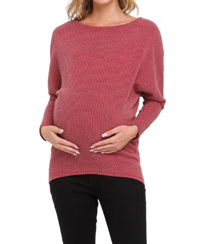 Baby SweatersRib Knit Boat Neck Maternity Top In Red