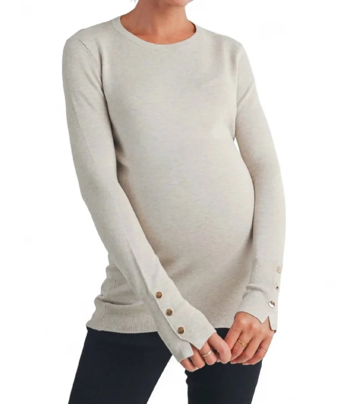 Women's SweatersSolid Maternity Sweater Top With Sleeve Button In Camel