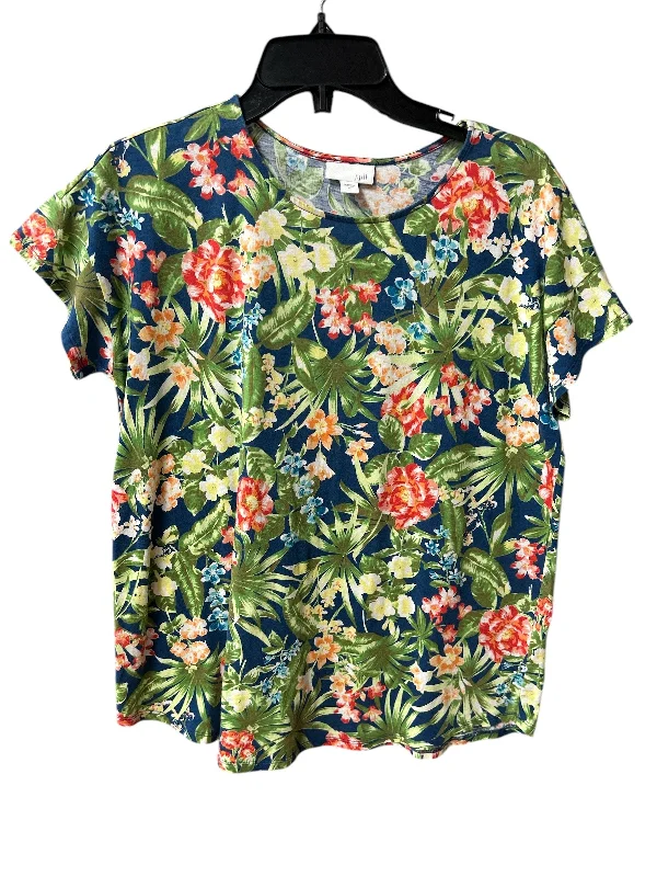 chic women's tops for everyday wearTop Short Sleeve Basic By J. Jill In Tropical Print, Size: M