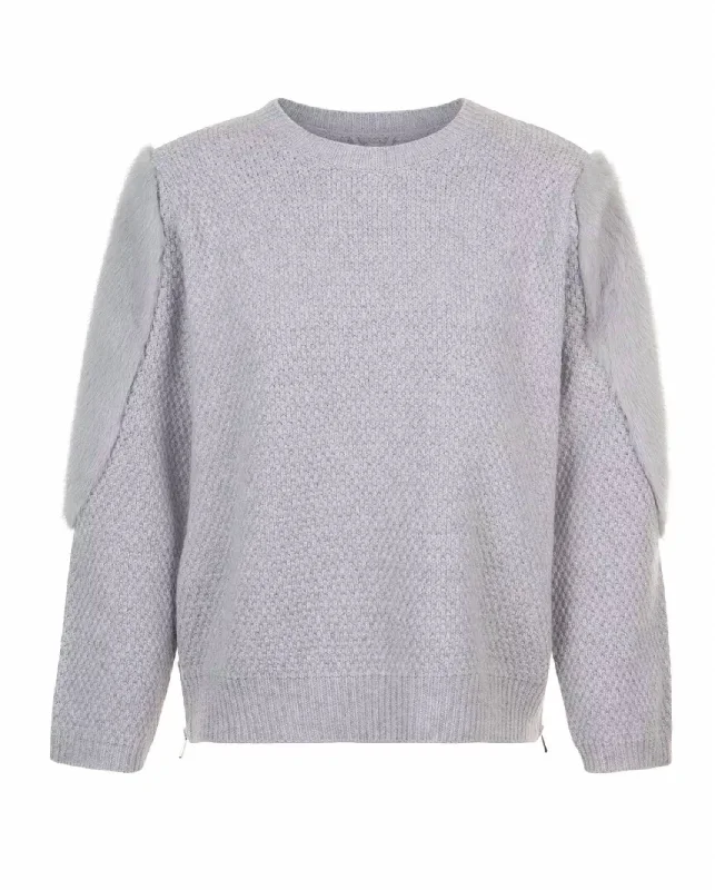 Retro SweatersWomen's Side Zip Knit And Mink Sweater In Grey